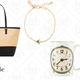 Cedar Street Straw Small Harmony, $139 | Queen Bee Solitaire Bracelet, $32 | Alarm Clock Mug, $8 | Dot Eyelet Stripe Dress, $111